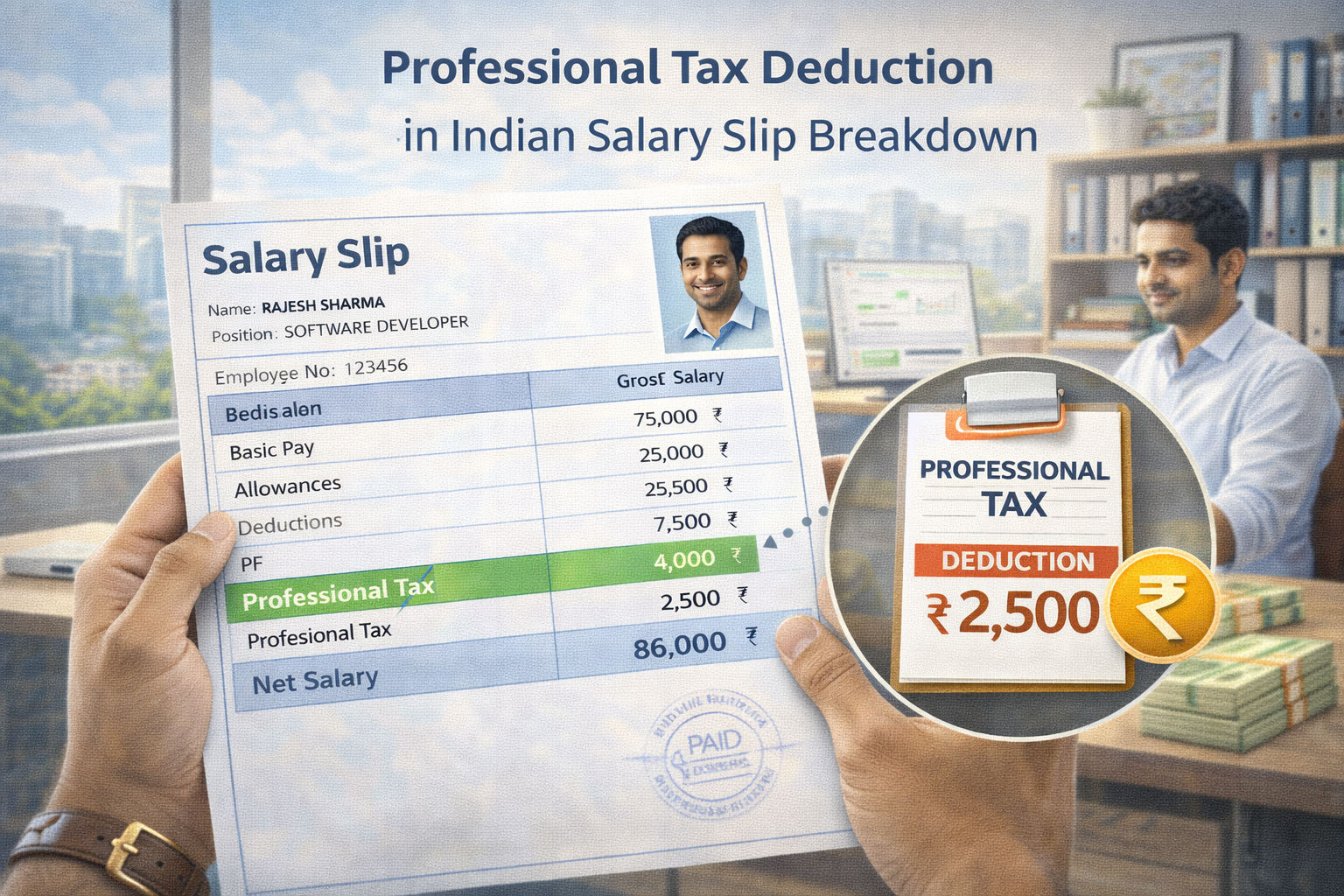 Professional tax deduction shown in Indian salary slip breakdown